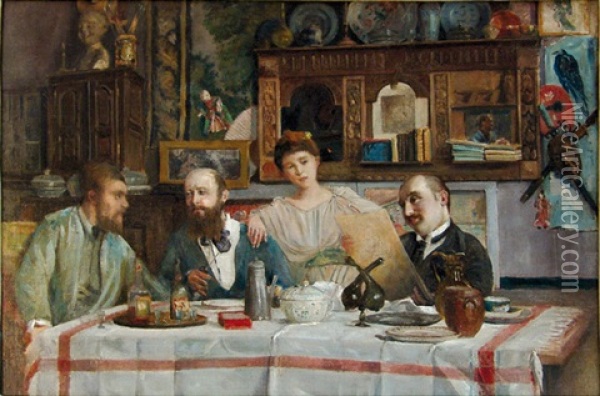 Mahlzeit Im Kunstlerhaus Oil Painting - Louis-Gabriel-Eugene Isabey