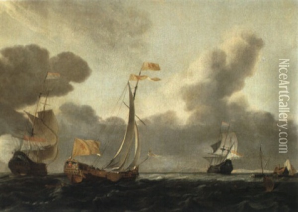 Dutch Shipping In Choppy Seas Oil Painting - Willem van Nieulandt the Elder