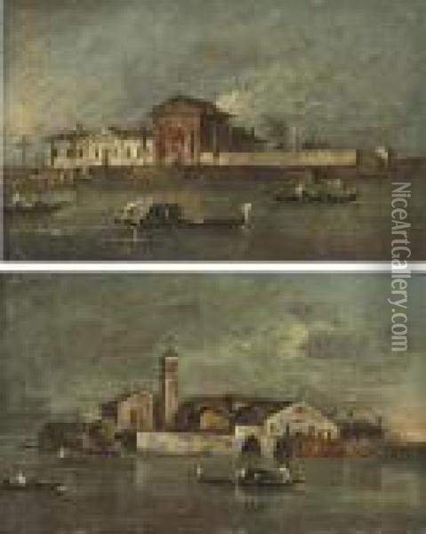 The Isola Della Beata Vergine Del Rosario; And The Isola Di S.servolo Oil Painting - Francesco Guardi