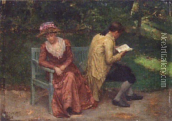 Sharing A Garden Seat Oil Painting - Louis-Charles-Auguste Steinheil
