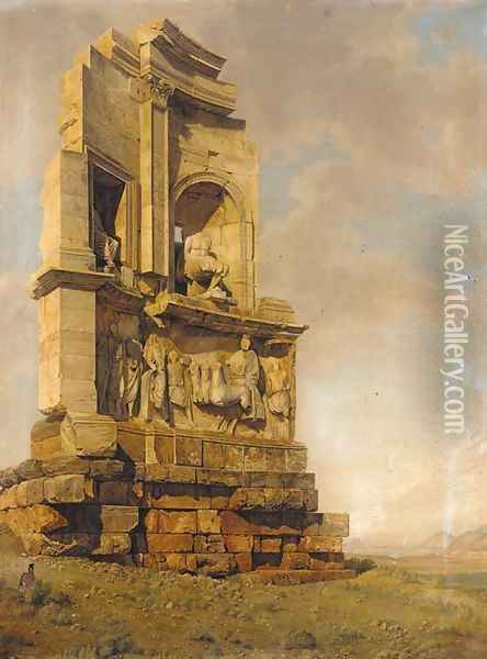 A ruined section of a Roman temple Oil Painting - Italian School