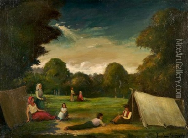 Encampment Oil Painting - Bela Ivanyi Gruenwald