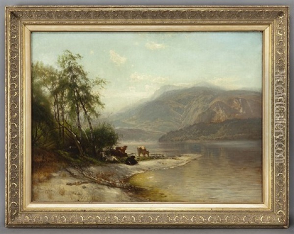 Hudson River Landscape With Cow Oil Painting - Arthur Parton