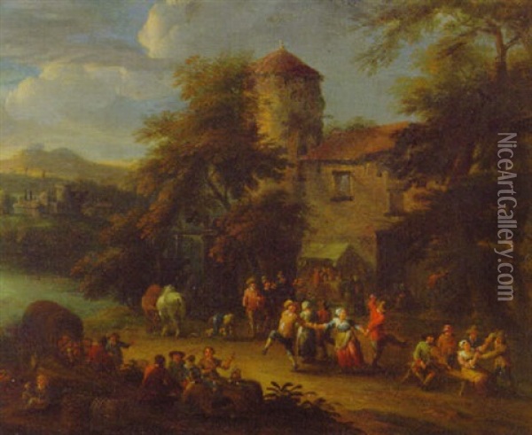 Peasants Merrymaking Outside An Inn Oil Painting - Pieter Bout