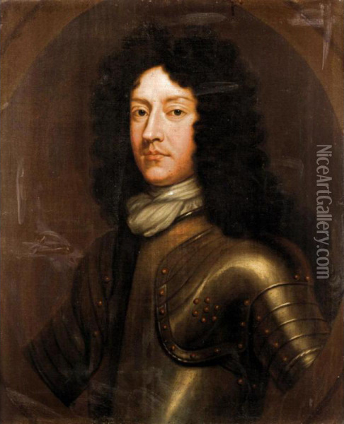 Portrait Of A Member Of The Elphinstone Family Wearing Armour Oil Painting - Benjamin Ferrers