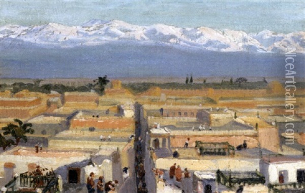 Les Terrasses De Marrakech, Devant L'atlas Oil Painting - Maurice Busset