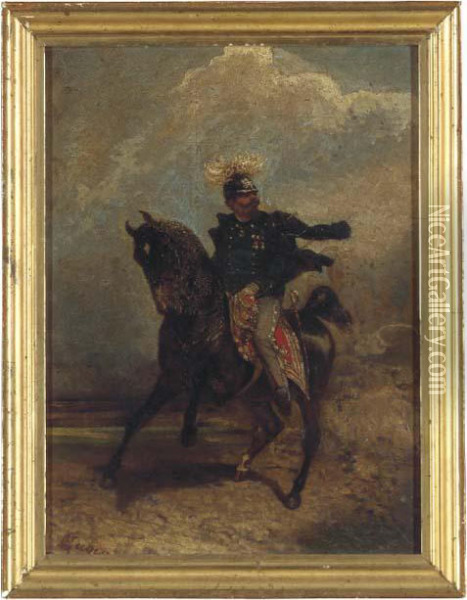 Vittorio Emanuele Ii, King Of Sardinia And Later King Of Italy(1820-1878) On Horseback Oil Painting - E. Gugio