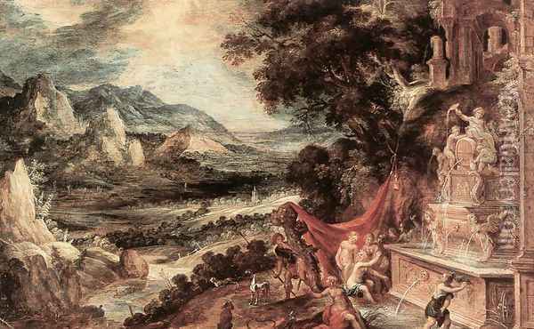 Landscape With Acteon And Diana Oil Painting - Kerstiaen De Keuninck The Elder