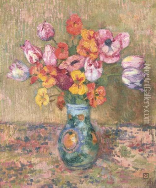 Tulipes Et Capuicines Oil Painting - Theo van Rysselberghe