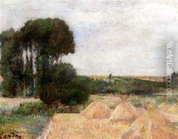 Hay Stacks, Near Pontoise Oil Painting - Frederic Samuel Cordey