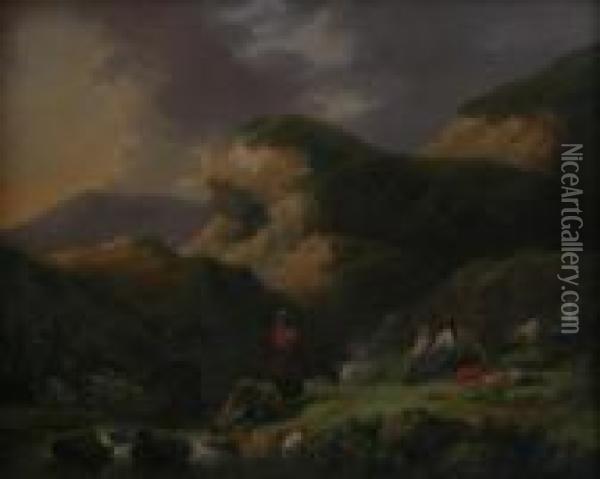 Landscape Withgypsies Oil Painting - George Morland