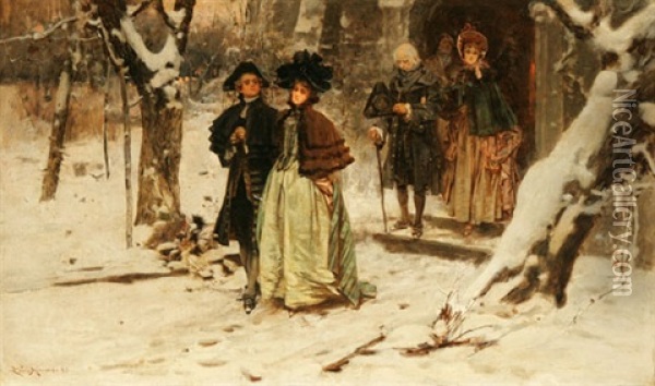 Winter Stroll Oil Painting - Leon Moran
