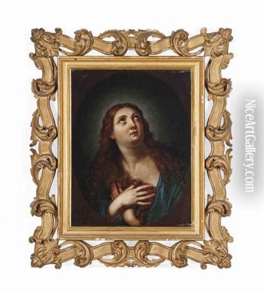 The Penitent Magdalen, In A Feigned Oval Oil Painting - Giovan Gioseffo dal Sole