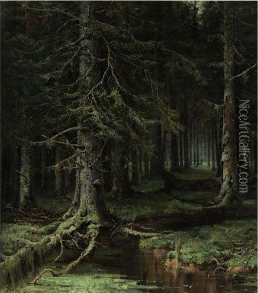 Forest Oil Painting - Iulii Iul'evich (Julius) Klever