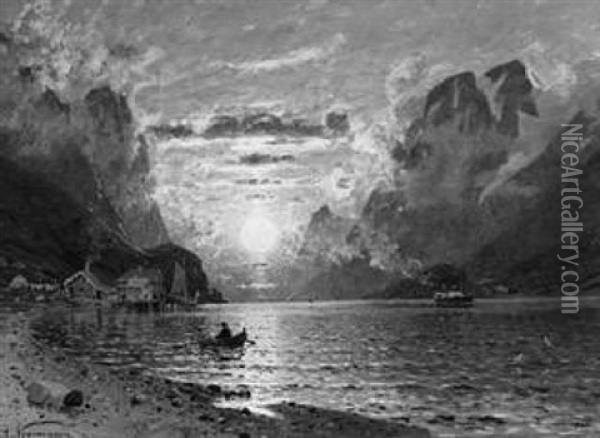 Sonnenuntergang An Einem Norwegischen Fjord Oil Painting - Adelsteen Normann