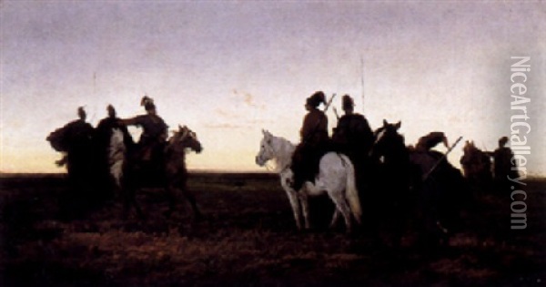 Cossacks On Horseback Oil Painting - Jan van Chelminski