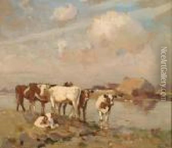 By The Riverside Oil Painting - Frederick Hall