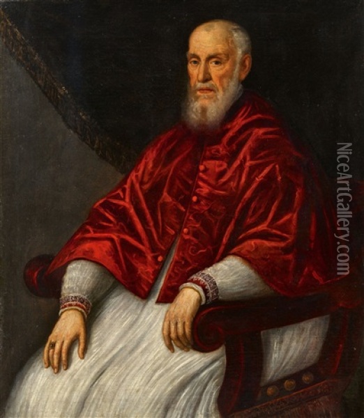 Portrait Of Giovanni Grimani, Patriarch Of Aquileia Oil Painting - Domenico Tintoretto