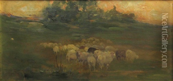 The Flock Of Sheep Oil Painting - Ion Tincu