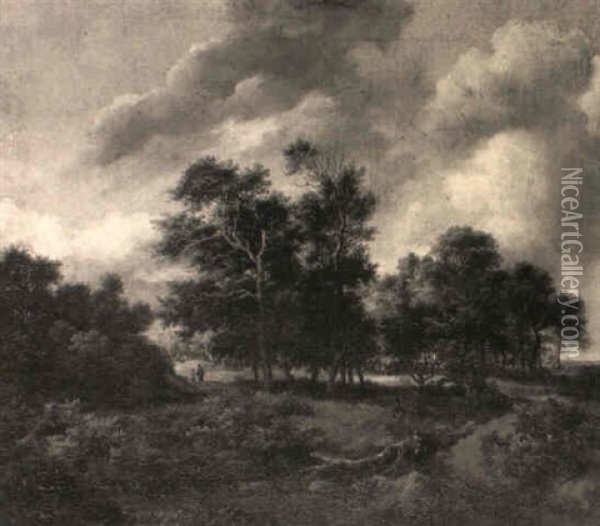 Bewaldete Landschaft Mit Zwei Wanderern Oil Painting - Jacob Van Ruisdael