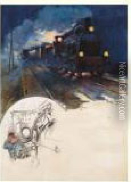 Le Chemin De Fer Pittoresque, La Locomotive, Circa 1898 Oil Painting - Georges Bertin, Dit Scott De Plagnolles