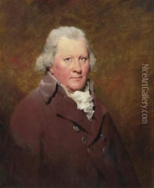 Portrait Of Captain David Kinloch, R.n.), Half Length, Dressed In A Snuff Brown, Double Breasted Jacket With Brass Buttons And A White Frilled Jabot Oil Painting - Sir Henry Raeburn