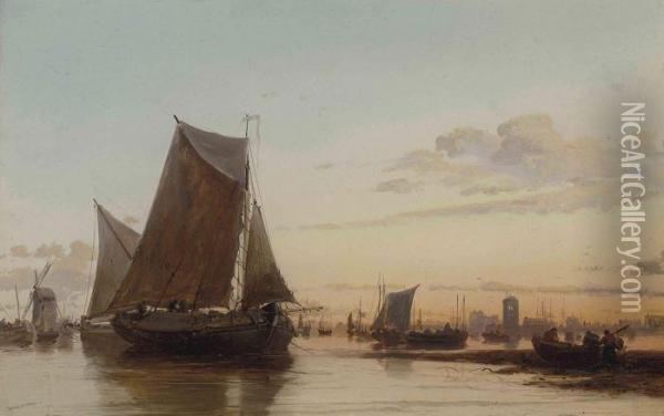 Shipping At Sunset Oil Painting - James Webb