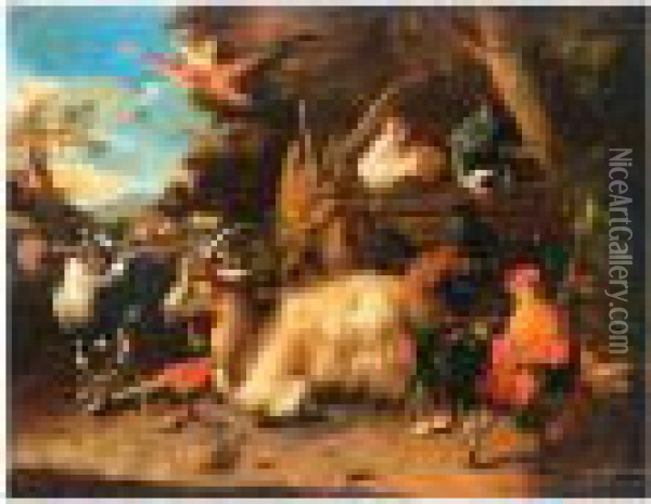 Bouc Et Volatiles Dans Un Paysage Oil Painting - Melchior de Hondecoeter
