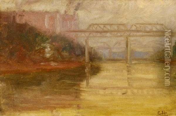 River Scene Of Nashville, Tennessee Oil Painting - Cornelius H. Hankins