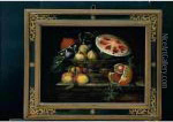 Natura Morta Con Melograno, Fichi, Un Melone In Un Cestino Oil Painting - Abraham Brueghel