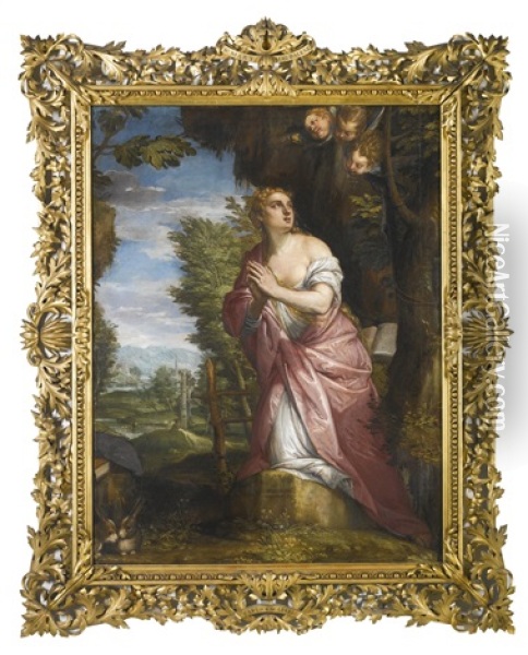 The Penitent Magdalene In A Landscape Oil Painting - Carlo Caliari