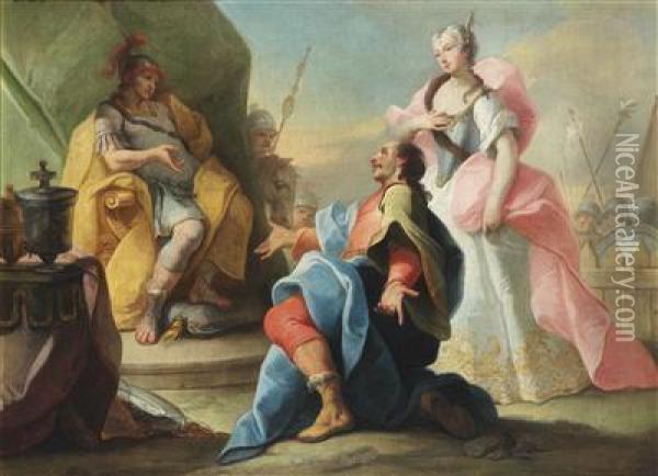 Anthony And Cleopatra; The Continence Ofscipio Oil Painting - Pietro Antonio Novelli
