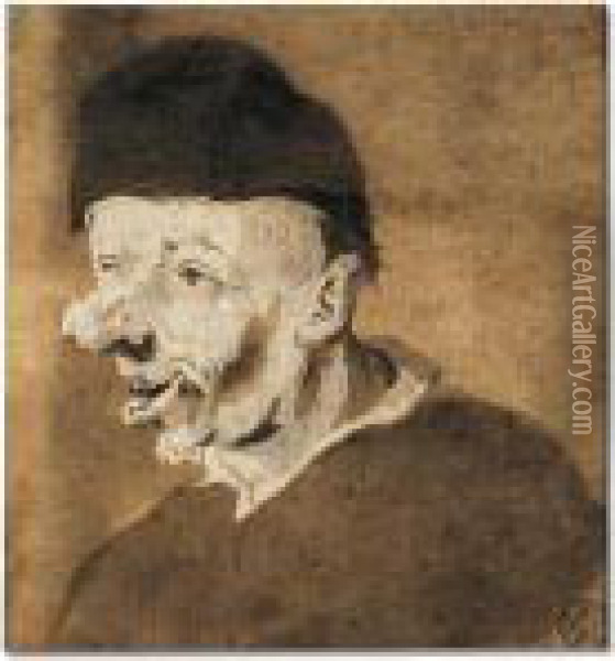 Study Of An Old Man In A Hat Oil Painting - Cornelis Dusart