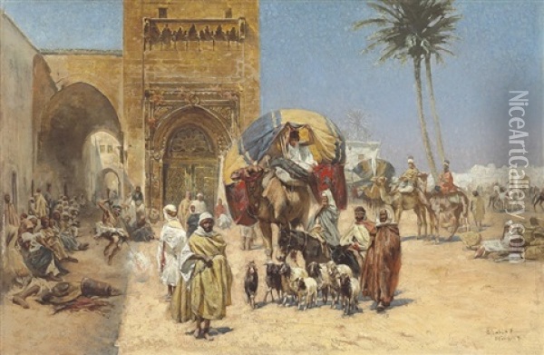 A Caravan Outside Of A Mosque Oil Painting - Ferencz Franz Eisenhut