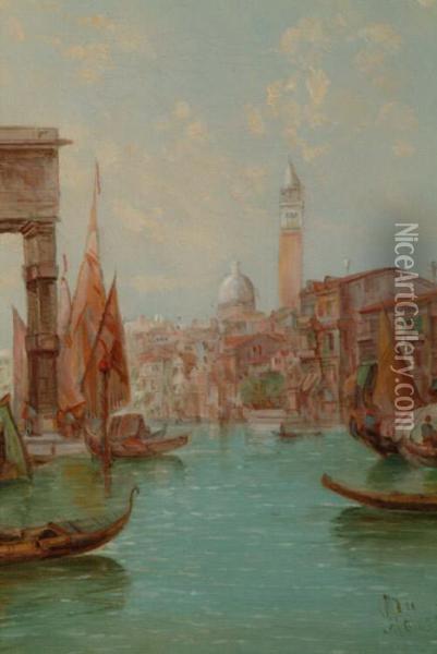 British The Dogana And Venice Oil Painting - Alfred Pollentine