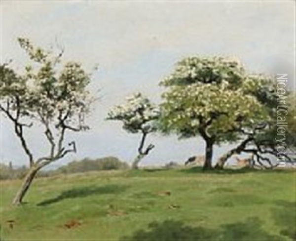 Blomstrende Hvidtjorn I Jaegersborg Dyrehave Oil Painting - Thorvald Simeon Niss