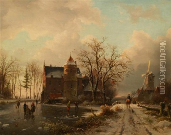Winter At A Castle Oil Painting - Marinus Adrianus Koekkoek