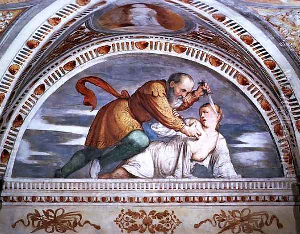 The Death of Virginia, lunette, 1531-32 Oil Painting - Gerolamo Romanino