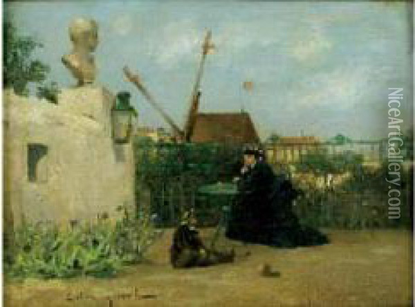 Sur La Terrasse Oil Painting - Gustave Maincent