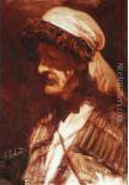 Portrait Of A Cossak Oil Painting - Franz Roubaud