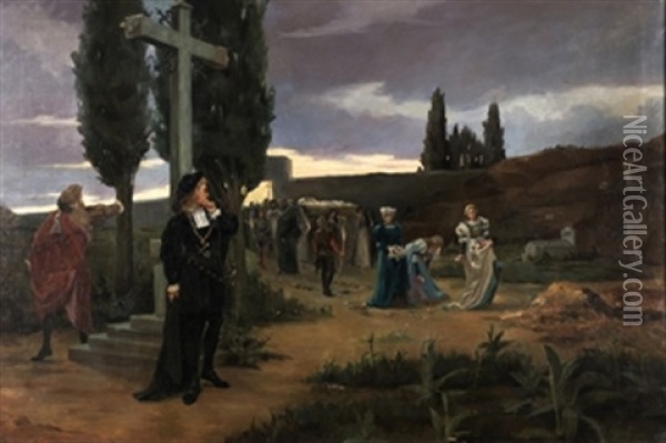 Escena De Hamlet, Entierro De Ofelia Oil Painting - Luis Martinez Vargas Machuca