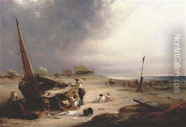 View Of The East Coast, Near Yarmouth Oil Painting - John Wilson Ewbank