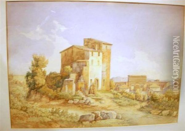 Paysage D'italie - Pres De Rome Oil Painting - Marie Christine Mouillet