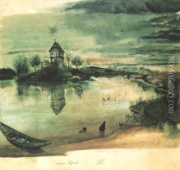 House on an Island in a Pond Oil Painting - Albrecht Durer