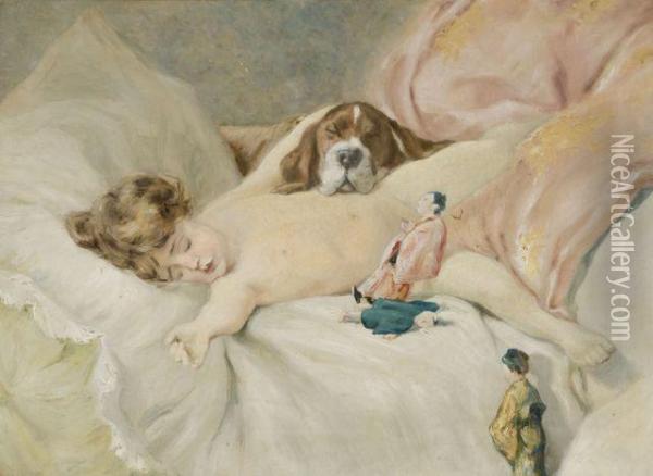 Enfant Et Chien Endormis Oil Painting - Hans Printz