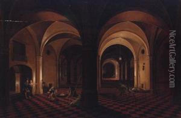 The Interior Of A Crypt With The Liberation Of Saint Peter Oil Painting - Peeter, the Elder Neeffs