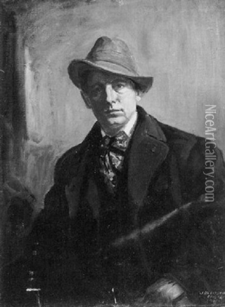 Portrait Of A Gentleman Wearing A Fedora Oil Painting - Joseph Kleitsch