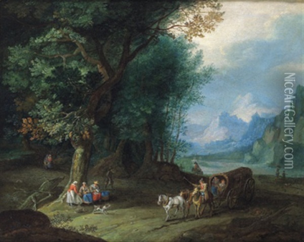 Gebirgige Flusslandschaft Mit Reisenden Oil Painting - Joseph van Bredael