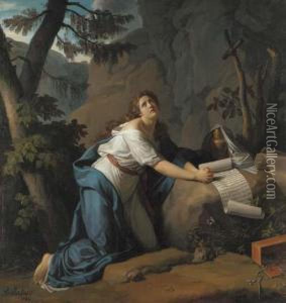 Saint Mary Magdalene In The Desert Oil Painting - Jean-Joseph Taillasson