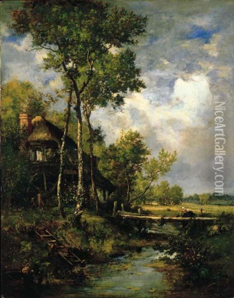 The Old Windmill Near Barbizon Oil Painting - Narcisse-Virgile D Az De La Pena